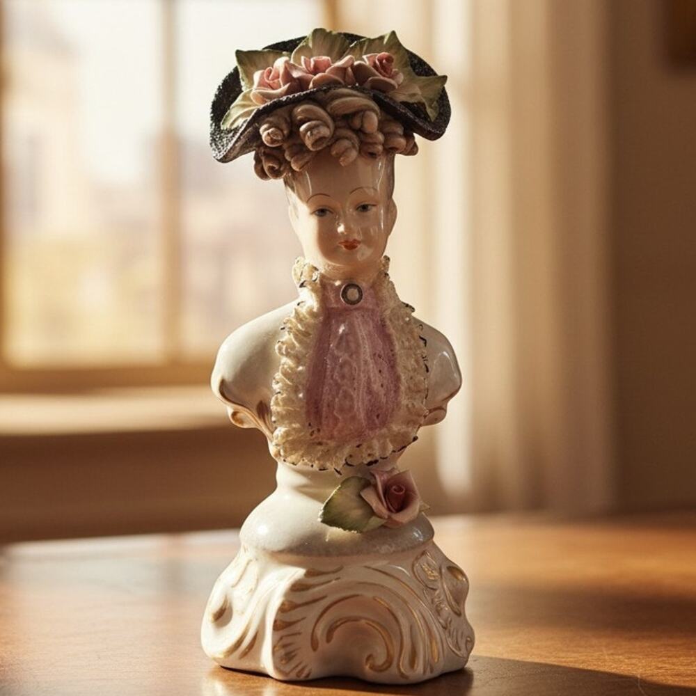Vintage 1940s Cordey Model 3000 Porcelain Lady Bust Dipped Lace Figurine